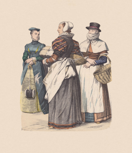 16世纪英国服饰，手工着色木刻，大约1880年出版图片下载