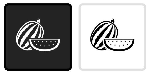 整个和切片西瓜图标上的黑色按钮与白色翻转图片下载
