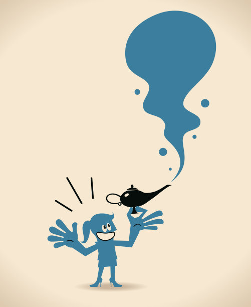 女商人(女人，女孩)找到了一盏神灯，释放了内在的魅力精灵和愿望图片下载