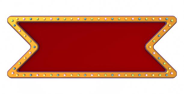 复古广告标志金色边框与彩色灯光在白色背景。三维渲染图片下载