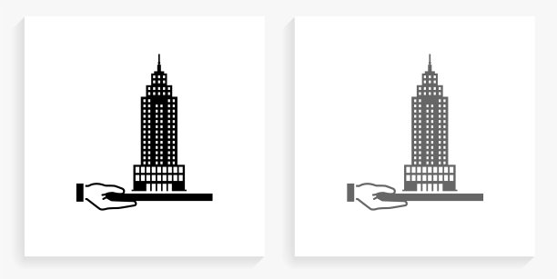 建筑模型黑白方形图标图片下载