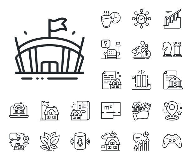 体育场馆线图标竞技场与旗帜标志图片下载