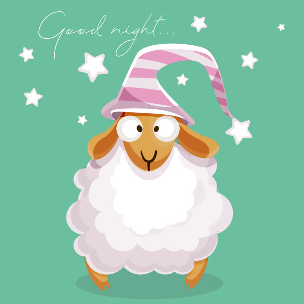 抽象的彩色夜晚背景与卡通可爱的羊在平面风格。现代创意插画应用程序，网站，演示或设计。图片下载