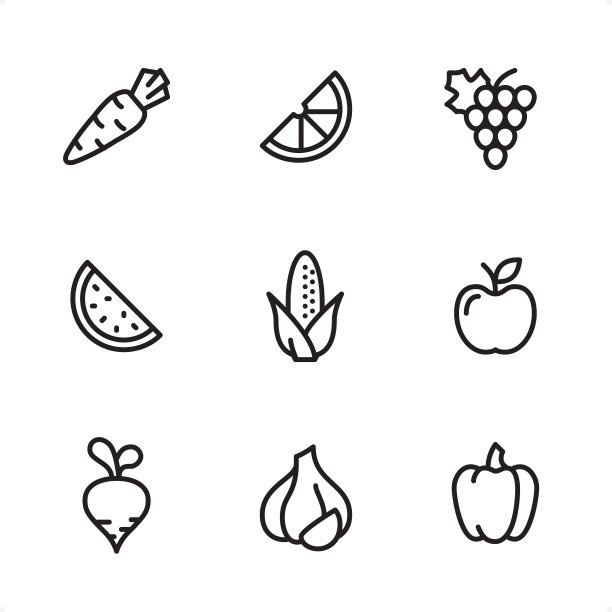 水果和蔬菜-单线图标图片下载