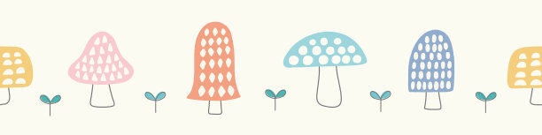 蘑菇背景边框图案可爱自然图片下载