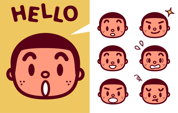 留着平头和雀斑的可爱男孩的面部表情(表情符号)图片下载