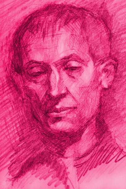 插图铅笔画肖像的老人在粉红色图片下载