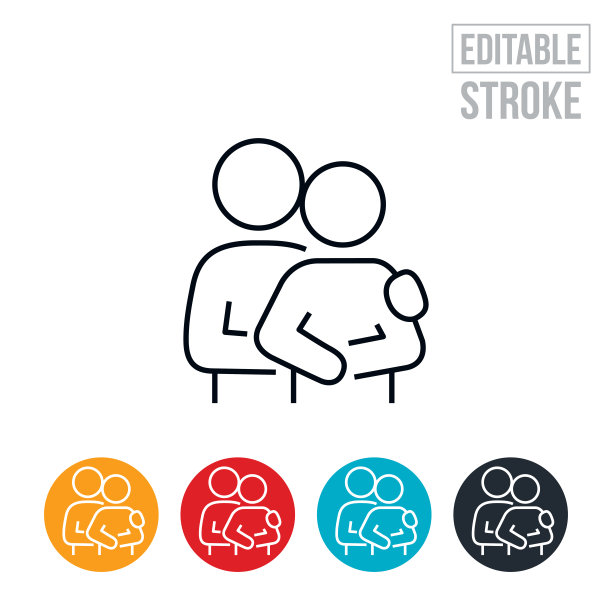 丈夫抱着妻子从后面细线图标-可编辑的笔画图片下载