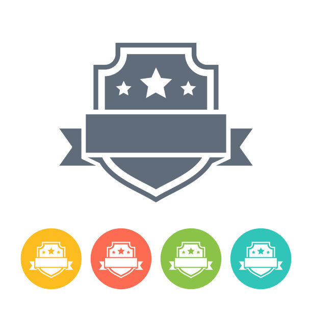 盾和丝带奖平面图标-彩色插图图片下载