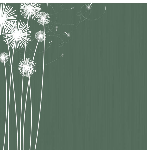 绿色背景上的蒲公英的白色剪影图片下载