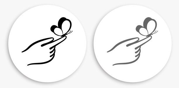 手握蝴蝶黑白圆形图标图片下载