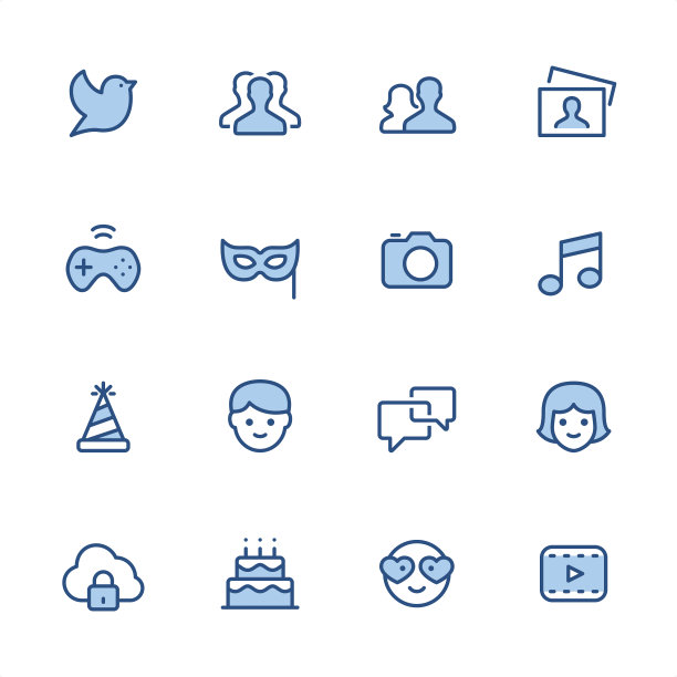 沟通和媒体-像素完美的蓝色轮廓图标图片下载