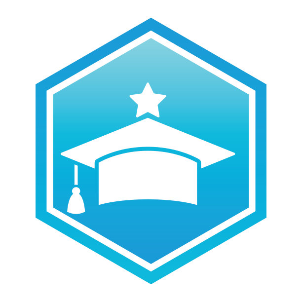 回到学校图标上的蓝色渐变六边形背景图片下载