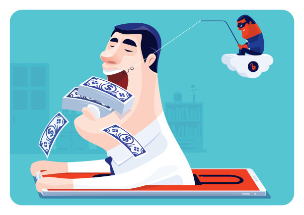 商人用智能手机拿着成堆的钞票，被不安全的云计算和黑客缠住图片下载