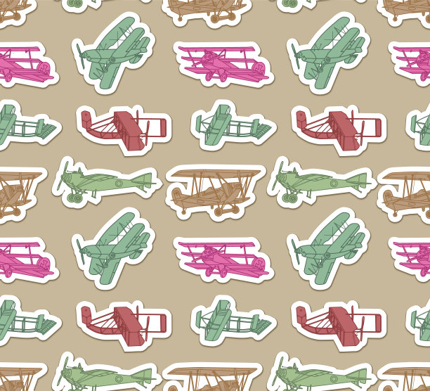 复古飞机涂鸦无缝图案图片下载