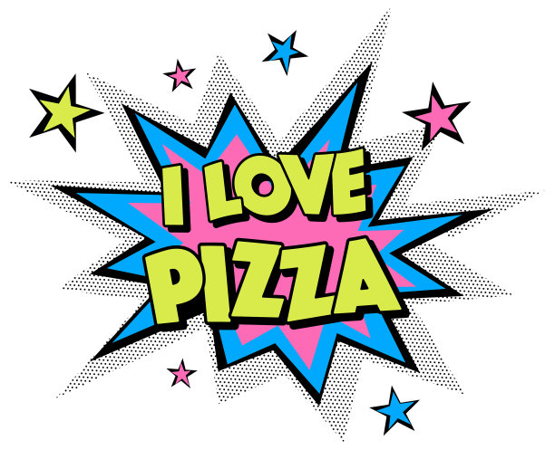 我爱披萨漫画风格的文本图片下载