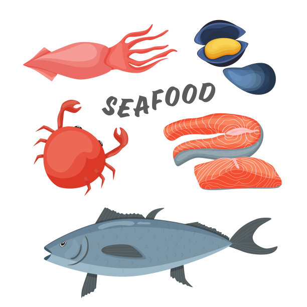 海鲜鱼鲑鱼章鱼蟹牡蛎图片下载