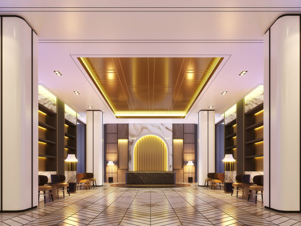 豪华酒店大堂3D渲染图片下载