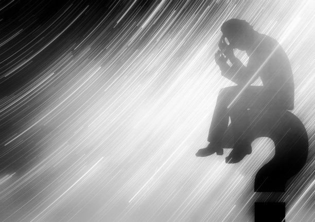 一个人对着星空沉思的剪影插图图片下载