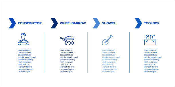 建筑业相关流程信息图模板。过程时间图。工作流布局与线性图标图片下载