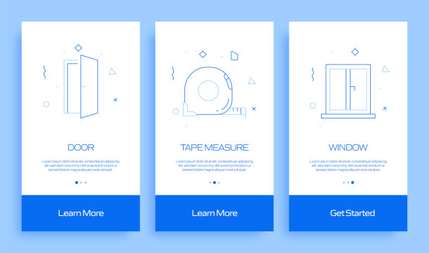 建筑行业概念入职移动应用程序页面屏幕与平面图标。用户体验，UI设计模板矢量插图图片下载