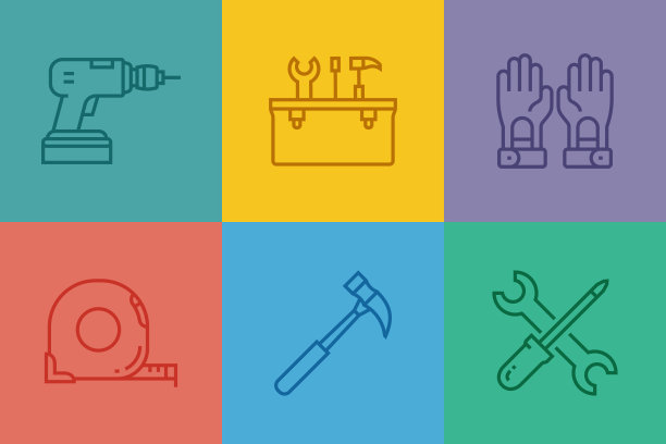 建筑业相关的线条图标。向量符号说明。图片下载