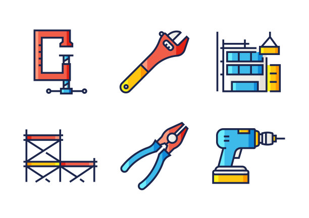 建筑行业相关的平线图标。向量符号说明。图片下载