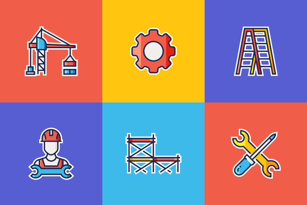 建筑行业相关的平线图标。向量符号说明。图片下载