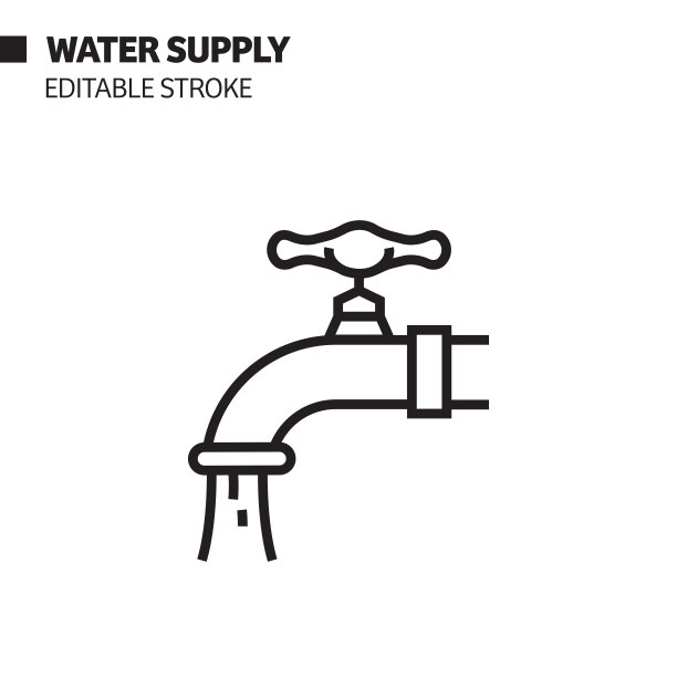 供水线图标，轮廓矢量符号插图。图片下载
