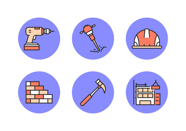 建筑行业相关的平线图标。向量符号说明。图片下载