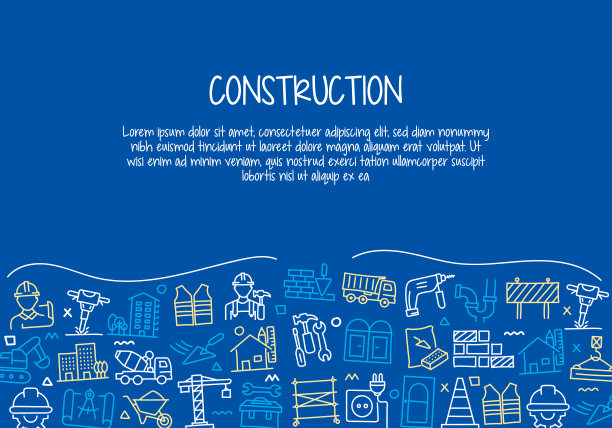 建筑和建筑相关的手绘横幅设计矢量插图图片下载