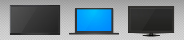 矢量电视机。逼真的电视屏幕，透明背景电脑显示图片下载