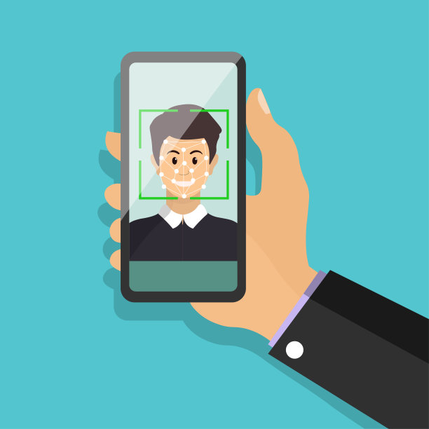生物面部识别向量。解锁智能手机与生物识别识别，人脸识别系统的概念。脸id和电话技术图形，矢量插图的旗帜。图片下载