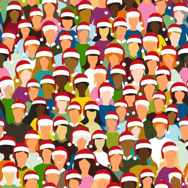 多民族人群圣诞老人帽无缝图案图片下载