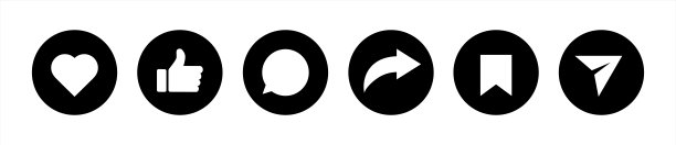 喜欢，爱，评论，和分享图标矢量孤立的圆形背景。矢量10 eps。图片下载