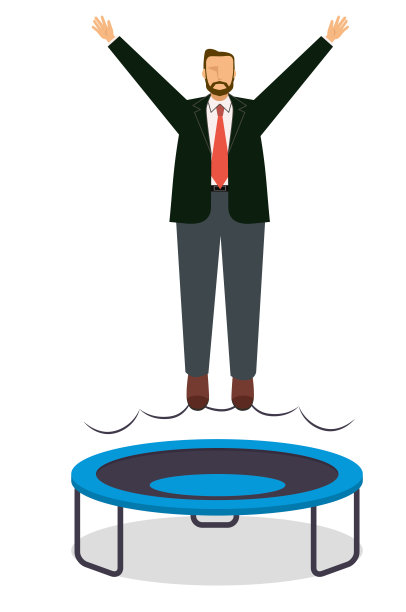 一个穿着西装的白人男性商人的平面插图。重新学习和飞跃的形象。图片下载