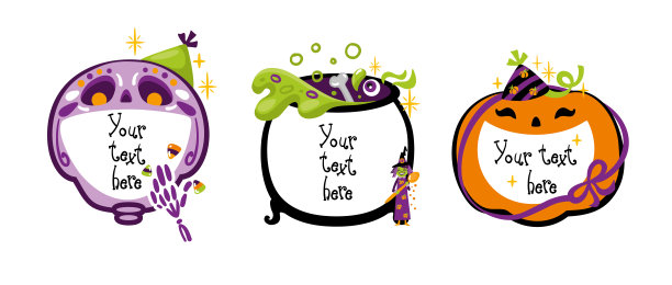 框架的形状有骷髅，南瓜和盛着药水的大锅。万圣节的装饰。图片下载