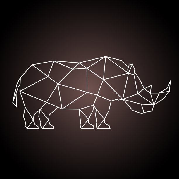 几何犀牛在棕色背景。犀牛抽象线条插图。图片下载