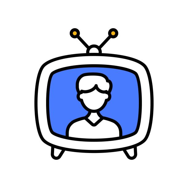 电视广播填充轮廓图标设计插图。数字营销符号在白底EPS 10文件图片下载