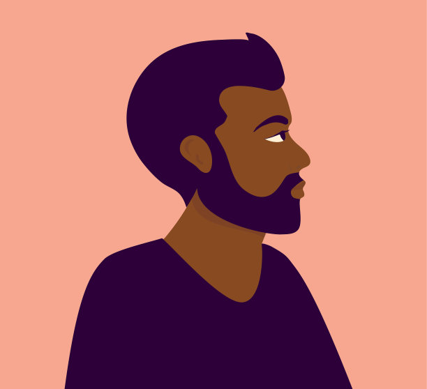 印度肖像成熟的成年男子与美丽的脸和头发。侧剖面视图。孤立的粉彩背景图片下载