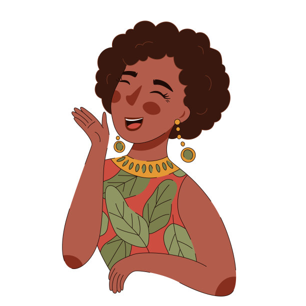 美丽的黑皮肤女孩笑了，闭上了眼睛。图片下载