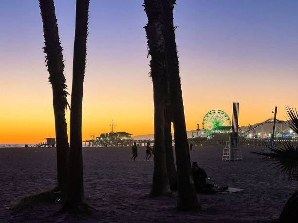圣莫尼卡海滩上的日落图片下载
