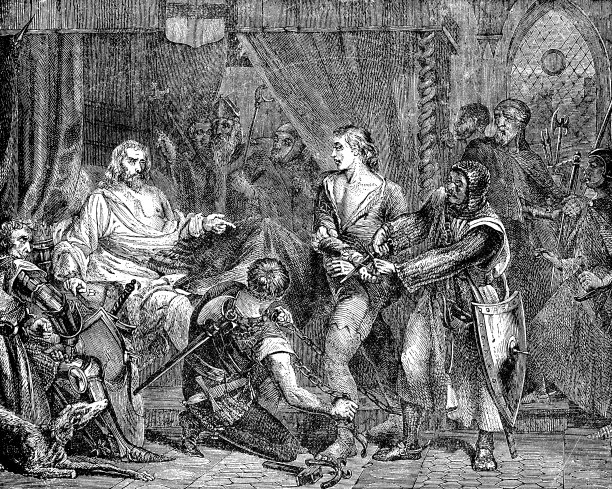 罗伯特布鲁斯释放汉弗莱德博亨，第四赫里福德伯爵交换他的妻子和女儿- 14世纪图片下载