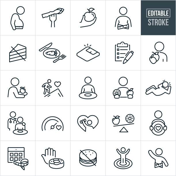 节食细线图标-可编辑的描边图片下载