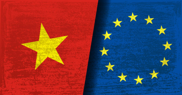 越南和欧盟旗帜背景-全球商业概念图片下载