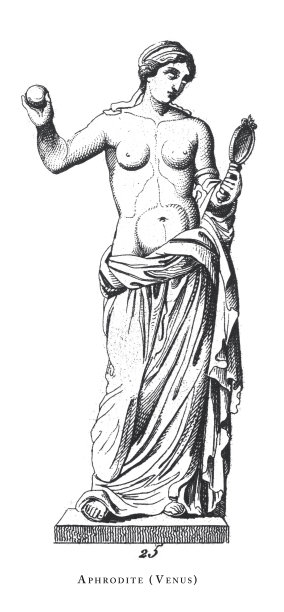 阿佛洛狄特(维纳斯)，阿佛洛狄特和其他诸神雕刻古董插图，1851年出版图片下载