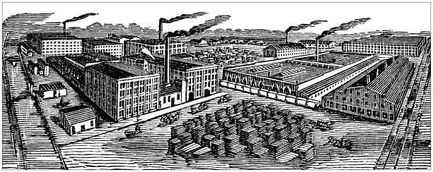 古董插图美国，威斯康星州的地标和公司:拉辛，J I Case脱粒机公司。图片下载