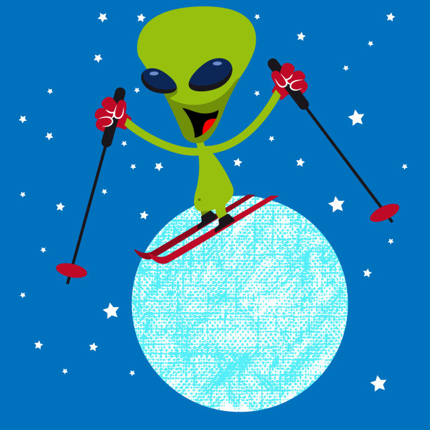 外星生物在冰冷的星球上滑雪图片下载