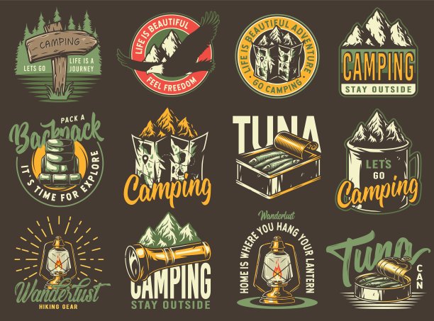 套野营旅行户外探险徽章图片下载