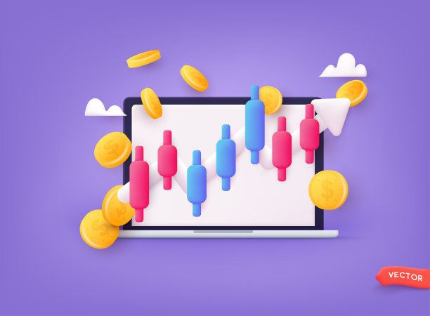 用电脑进行网上交易。技术分析烛台图。全球股票交易指数。外汇交易概念。交易策略。3D网络矢量插图。图片下载